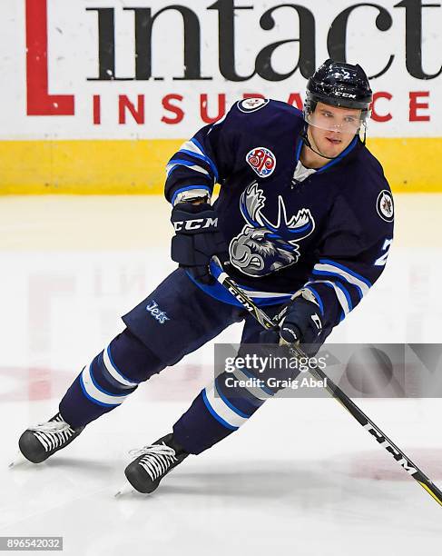 Kirill Gotovets of the Manitoba Moose skates in warmup prior to a game against the Toronto Marlies on December 17, 2017 at Ricoh Coliseum in Toronto,...