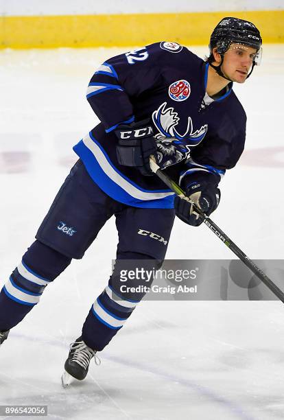Peter Stoykewych of the Manitoba Moose skates in warmup prior to a game against the Toronto Marlies on December 17, 2017 at Ricoh Coliseum in...