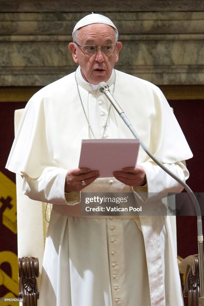Pope Francis Receives Christmas Greetings From The Roman Curia