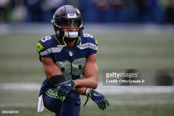 Wide receiver Doug Baldwin of the Seattle Seahawks looks on prior to the game against the Los Angeles Rams at CenturyLink Field on December 17, 2017...