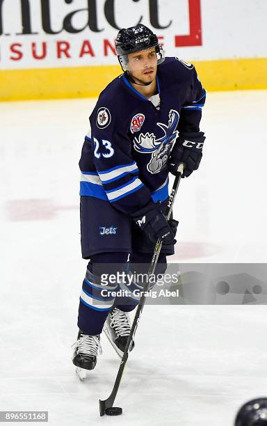 Michael Spacek of the Manitoba Moose skates in warmup prior to a game against the Toronto Marlies on December 17, 2017 at Ricoh Coliseum in Toronto,...