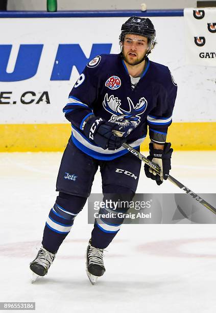Chase De Leo of the Manitoba Moose skates in warmup prior to a game against the Toronto Marlies on December 17, 2017 at Ricoh Coliseum in Toronto,...