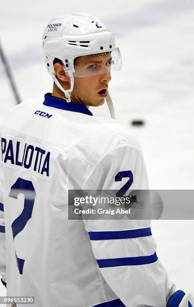 Michael Paliotta of the Toronto Marlies skates in warmup prior to a game against the Manitoba Moose on December 17, 2017 at Ricoh Coliseum in...