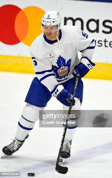 Vincent LoVerde of the Toronto Marlies skates in warmup prior to a game against the Manitoba Moose on December 17, 2017 at Ricoh Coliseum in Toronto,...