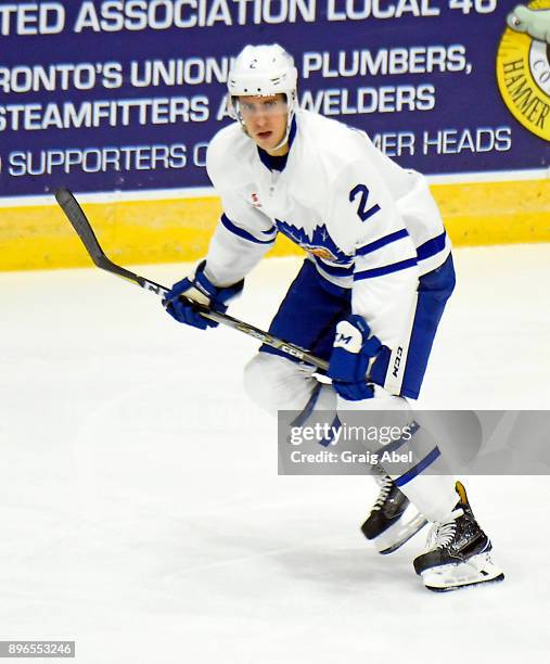 Michael Paliotta of the Toronto Marlies skates in warmup prior to a game against the Manitoba Moose on December 17, 2017 at Ricoh Coliseum in...