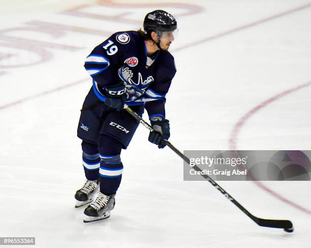 Nicolas Petan of the Manitoba Moose skates in warmup prior to a game against the Toronto Marlies on December 17, 2017 at Ricoh Coliseum in Toronto,...