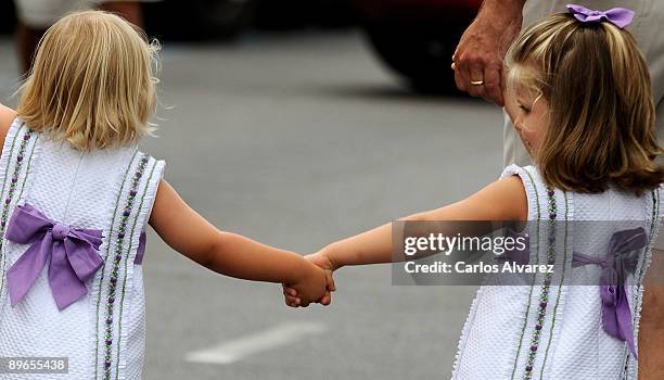 Princess Leonor and Princess Sofia arrive to the Real Club Nautico de Palma during the 28th Copa del Rey Audi Sailing Cup on August 7, 2009 in Palma...