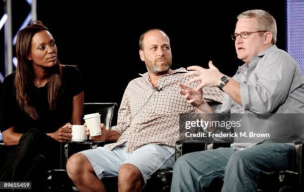 Actress Aisha Tyler, actor H. Jon Benjamin and Creator/Executive Producer Adam Reed of the television show Archer speak during the FOX portion of the...