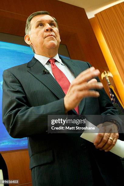 Sen. Mel Martinez announces his resignation at the Orlando International Airport August 7, 2009 in Orlando, Florida. Martinez said that he will stay...