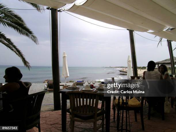 Balearics Islands, Spain. Ibiza Island . Es Cavallet Beach. 'La Escollera' Restaurant.