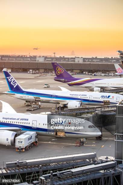 haneda flygplats på morgonen - tokyo international airport bildbanksfoton och bilder