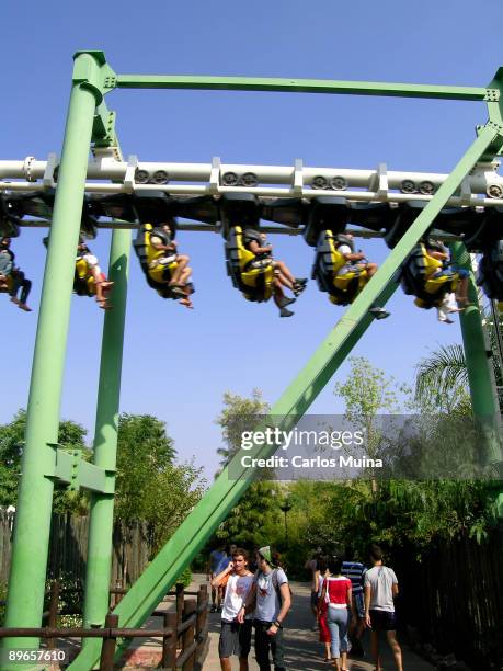 Seville, Andalusia . Isla Magica Fairground. 'Amazonia' Area. 'Jaguar' Hanging Roller-coaster.