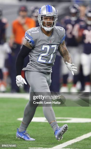 Glover Quin of the Detroit Lions reacts after a fourth down stop of the Chicago Bears during the third quarter of the game at Ford Field on December...