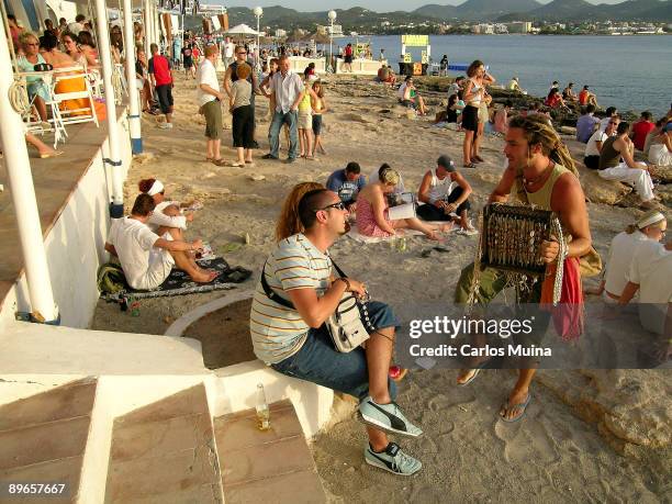 Balearics Islands, Spain. Ibiza Island . Sant Antoni de Portmany. Sunset from 'Cafe del Mar'.