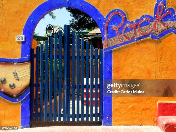 Balearics Islands, Spain. Ibiza Island . Bossa Beach. Pub facade.