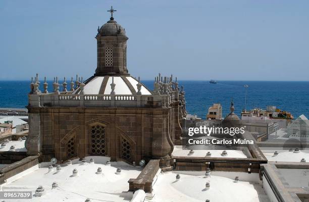 April 2006. Las Palmas de Gran Canarias, Gran Canaria . View of the upper part of Santa Ana Cathedral.