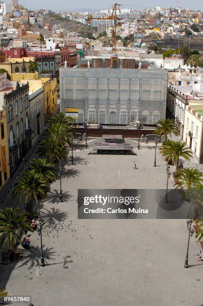 April 2006. Las Palmas de Gran Canarias, Gran Canaria . View of Santa Ana Square from the windowed balcony of Santa Ana Cathedral.