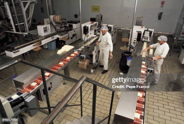 Factory of cheeses Two workers supervise two machines in the General Kraft Foods factory. Orbigo