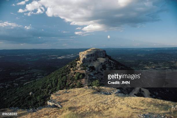 ´Tetas de Viana´. Viana de Mondejar. Guadalajara Characteristic landscape of La Alcarria: ´Las Tetas de Viana´, two twins and isolated mounts in the...