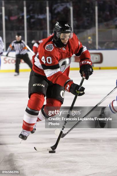 Gabriel Dumont of the Ottawa Senators skates with the puck against the Montreal Canadiens at the 2017 Scotiabank NHL 100 Classic at Lansdowne Park on...