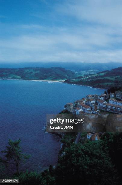 Lastres, Asturias General view of Lastres town and its coast line