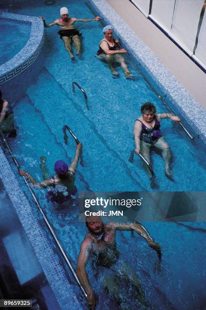 Patients group in a swimmin pool People in swimmin pool, Fitero Health Spa, Navarra province