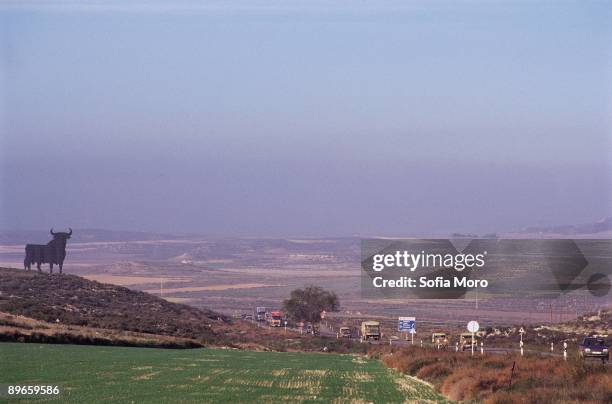 Advertising barrier of the bull of Osborne View of an advertising barrier of the bull of Osborne from the highway of Pina de Ebro in the Zaragoza...