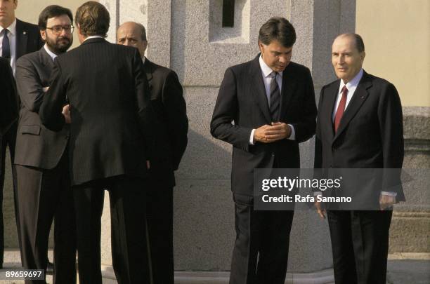 Hispanic-French summit taken place in Spain Felipe Gonzalez and Francois Mitterrand, presidents of Spain and France, with the ministers Narcis Serra...