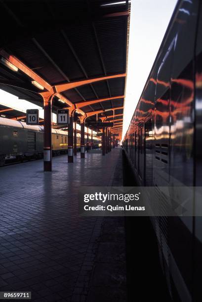 Platform of the Chamartin railway station View of the trains and plarforms of the Chamartin railway station