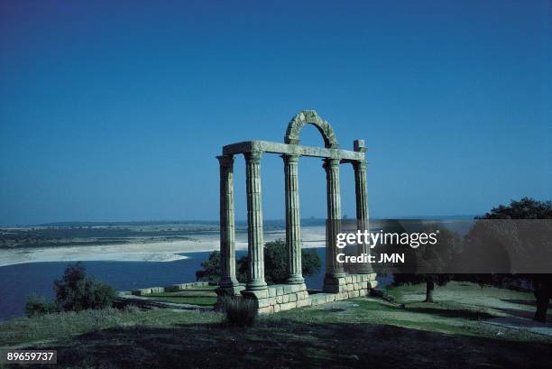 Roman ruins in Talavera la Vieja. Caceres Remains of a Roman temple in a landscape of oaks and very near a great reservoir