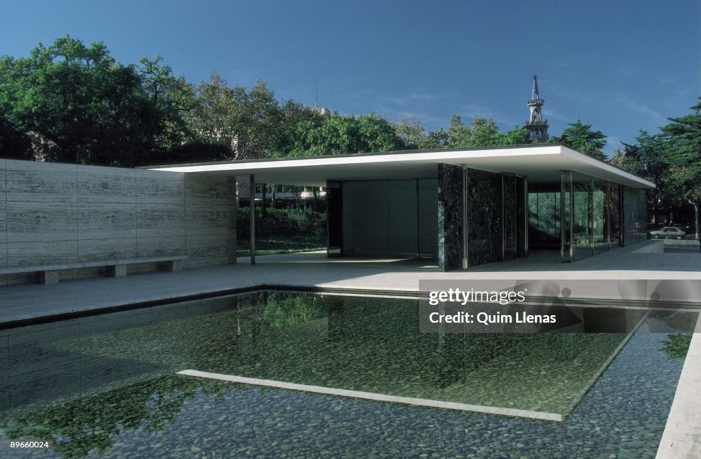 Mies Van de Rohe ´s pavilion Panoramic view of the Mies Van de Rohe ´s pavilion, Barcelona