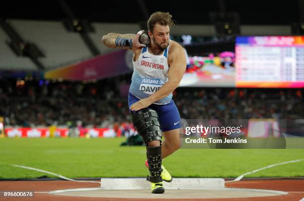 Aled Davies of Great Britain throws on his way to winning gold in the men's shot put F42 final during the World Para Athletics Championships 2017 at...