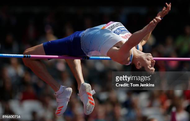 Jonathan Broom-Edwards of Great Britain clears the bar on his way to winning silver in the men's high jump T44 final during the World Para Athletics...