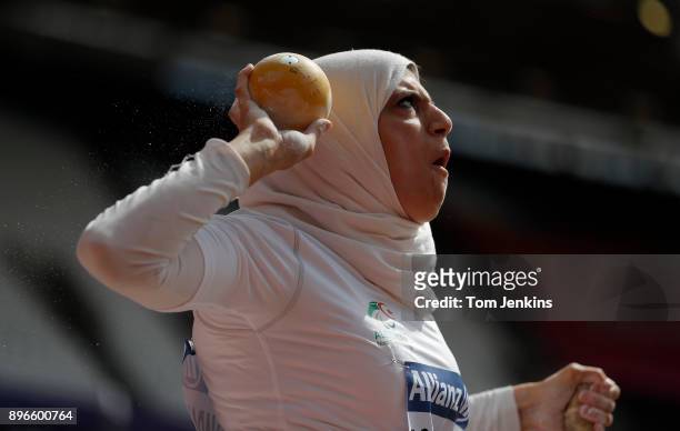 Asmahane Boudjadar of Algeria competingin the women's shot put F33 final during the World Para Athletics Championships 2017 at the Olympic Stadium on...