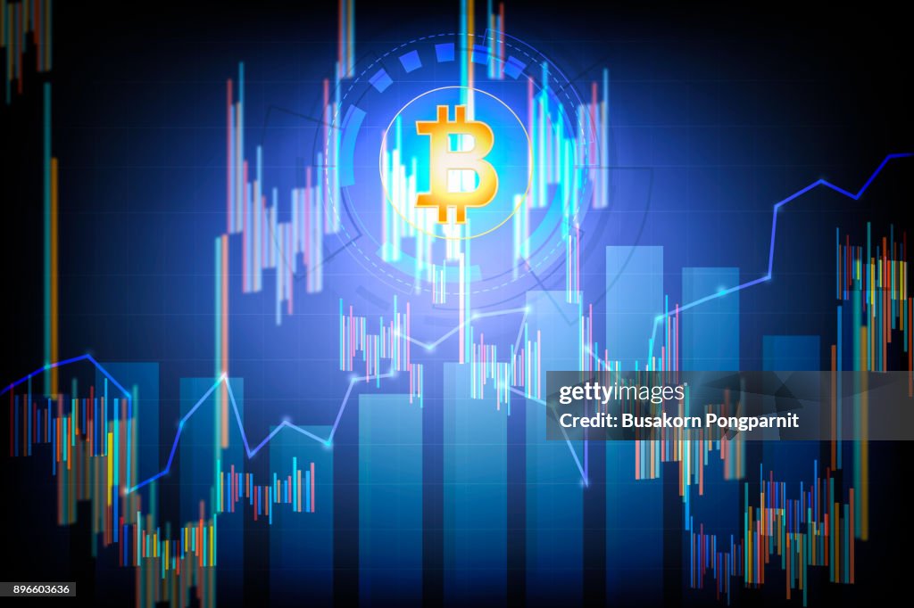 Bitcoin stock on virtual screen cryptocurrency graph. Business finance and digital technology concept