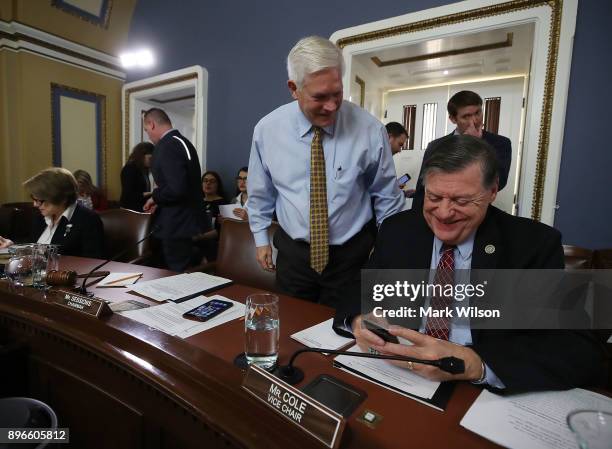 House Rules Committee Chairman Pete Sessions , talks with Rep. Tom Cole as negotiations continue on funding the government to avert a shutdown at...