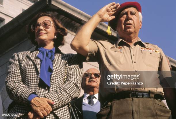 Carmen Franco, daughter of the general Francisco Franco, next to Camilo Menendez, officer of the Navy Celebration of the anniversary of Francisco...