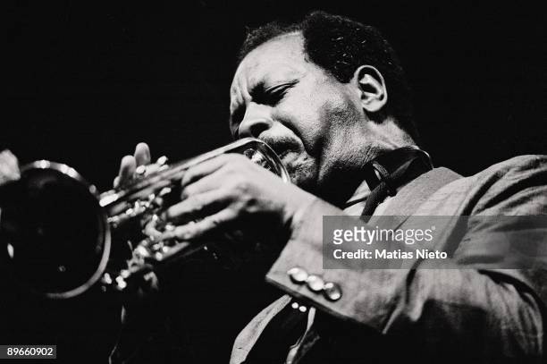 Ornette Coleman, jazz musician Coleman blowing the trumpet