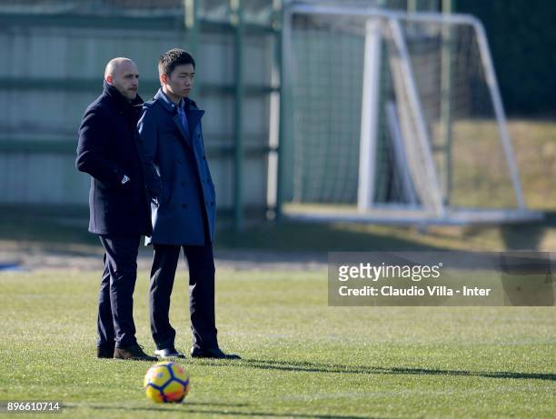 Internazionale Milano board member Steven Zhang Kangyang and Sportif Director of FC Internazionale Milano Piero Ausilio look on during the FC...
