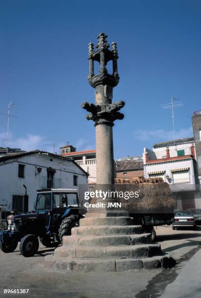 Castle of Bayuela. Toledo Jurisdictional sign of the XV century, of late Gothic style, lifted in the Main Square of the town