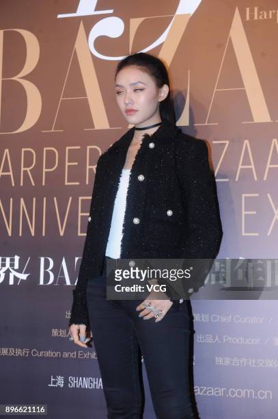 Actress Lin Yun attends the opening ceremony of Harper's Bazaar 150th Anniversary Exhibition on December 21, 2017 in Shanghai, China.