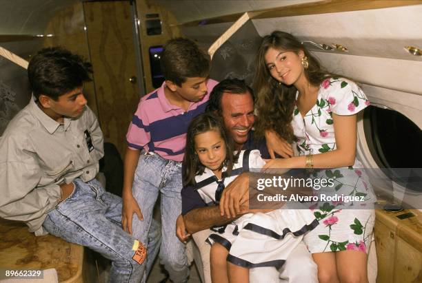 Julio Iglesias next to his children and Tamara Falco From left to right: Julio Jose Iglesias, Enrique Iglesias, Julio Iglesias, Tamara Falco and...