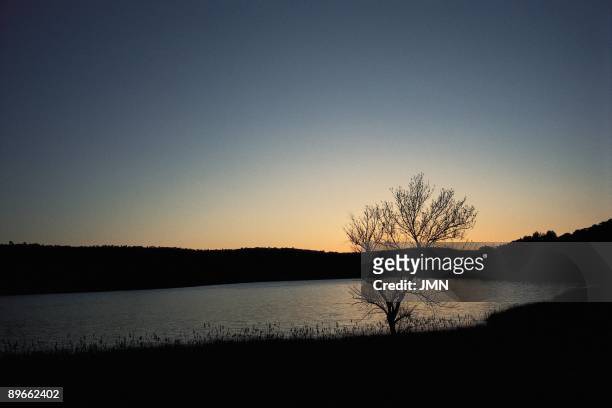 Lagunas de Ruidera at dusk. Ciudad Real View at dusk of one of the 17 lagoons that form this natural area, located near Ossa de Montiel, in the...