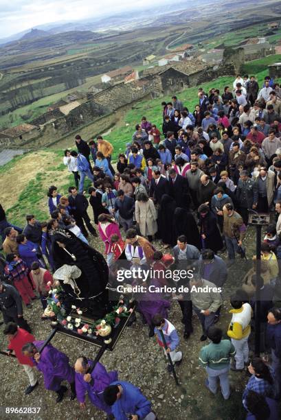 Holy Week procession People participating in a procession of Holy week in a town