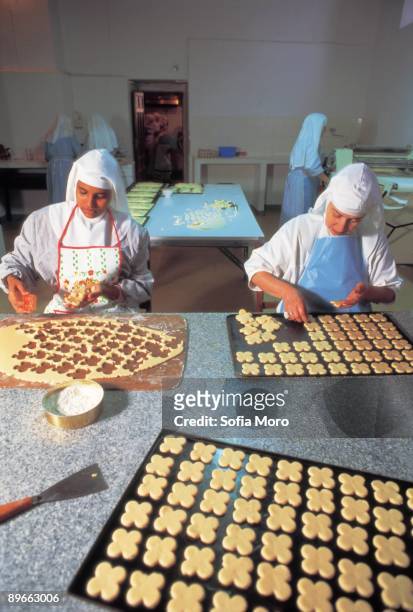 Nuns making cookies uns making cookies in Santa Clara´s Monastery.
