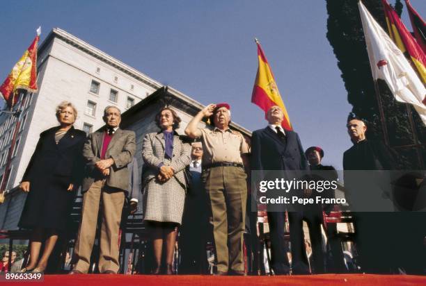 Anniversary of the general Francisco Franco death Camen Polo, widow of Franco, next to Camilo Menendez and Blas Pinar