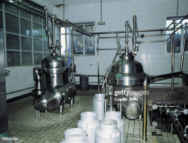 Milky factory of Larsa View of pitchers and machines of the factory of milk Larsa. Villagarcia of Arousa. Pontevedra province