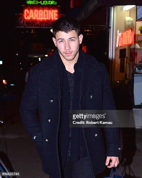 Nick Jonas seen leaving a restaurant in Manhattan on December 20, 2017 in New York City.
