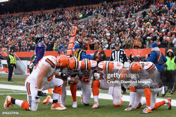 Left tackle Spencer Drango, quarterback DeShone Kizer, wide receiver Josh Gordon, tight end Seth DeValve, running back Duke Johnson Jr. #29 and tight...