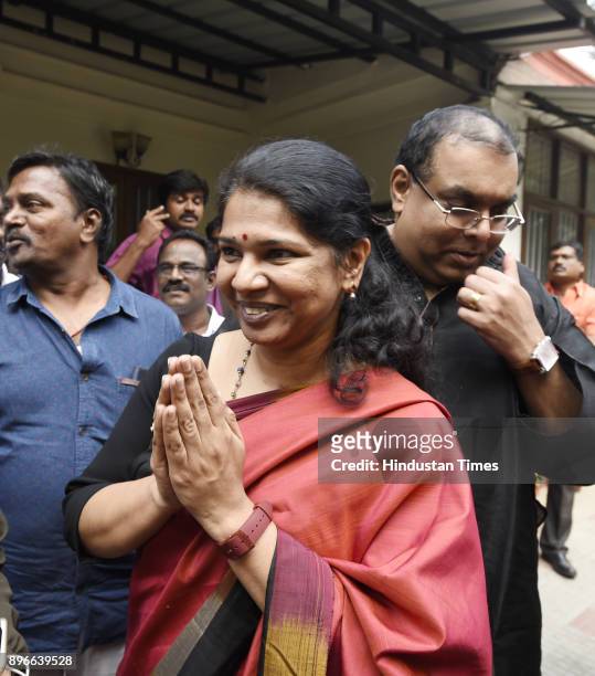 Kanimozhi on December 21, 2017 in New Delhi, India. Former telecom minister A Raja, DMK leader Kanimozhi and all other accused were today acquitted...